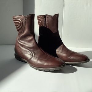 CP Nude Biker Brown Ankle Leather Boots Italy Sz 41 Side Zip
